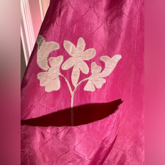 Vintage A Marfay Original Fuchsia Quilted Jacket Floral patch appliqué - Picture 9 of 15
